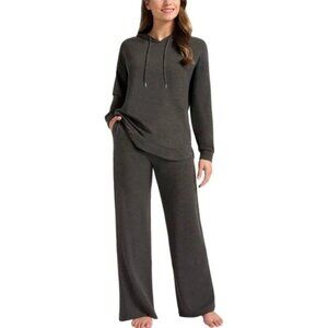 Max & Mia Women's L Heather Charcoal Lounge Set Hoodie & Wide-Leg Pants M0592